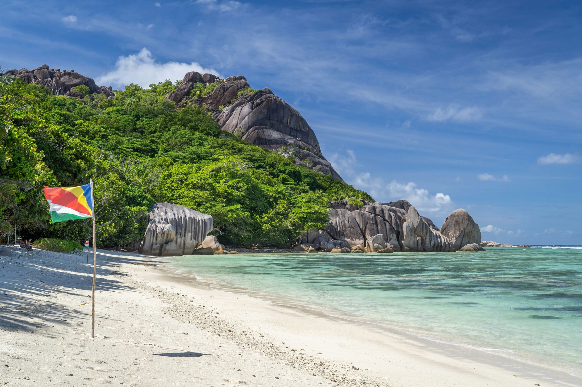 Granite boulders and turquoise water at a Seychelles beach, the natural filtration source