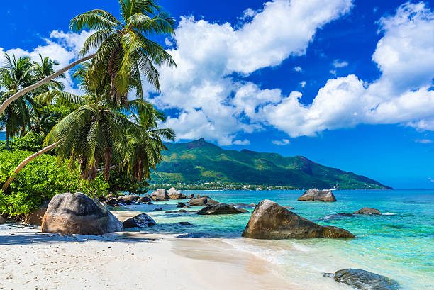 Granite boulders and mountain coastline on Mahe, Seychelles